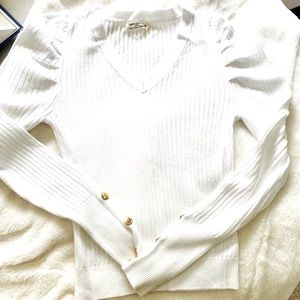 Love Always White Sweater Gold buttons